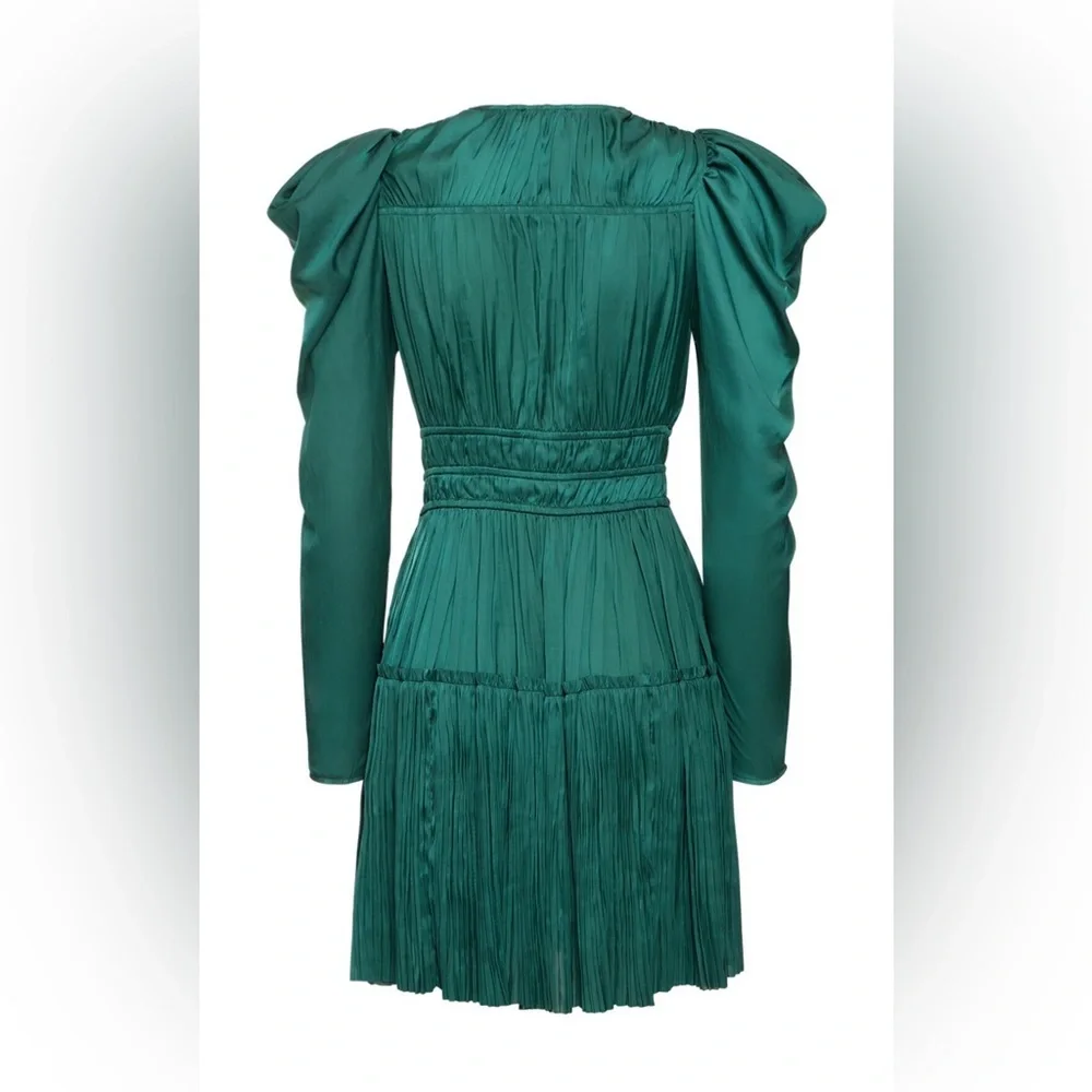 ULLA JOHNSON Lu Bow-Detailed Pleated Satin Mini Dress in Green sz US 0 NWT 590$ - Picture 7 of 14